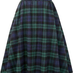 Women's High Waist Plaid Aline Pleated Midi Skirt Cotton Fall Summer